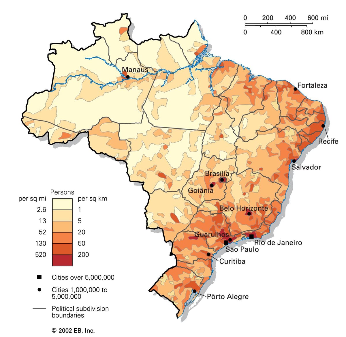 la densité de la population de la carte du Brésil