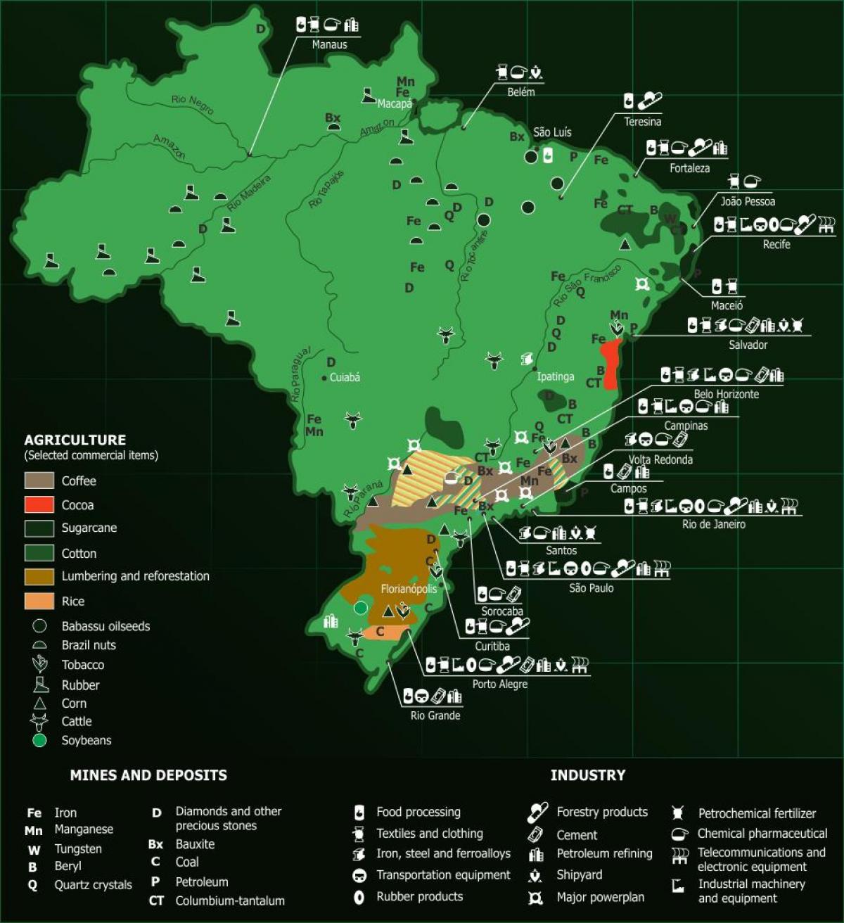 carte du Brésil de ressources naturelles