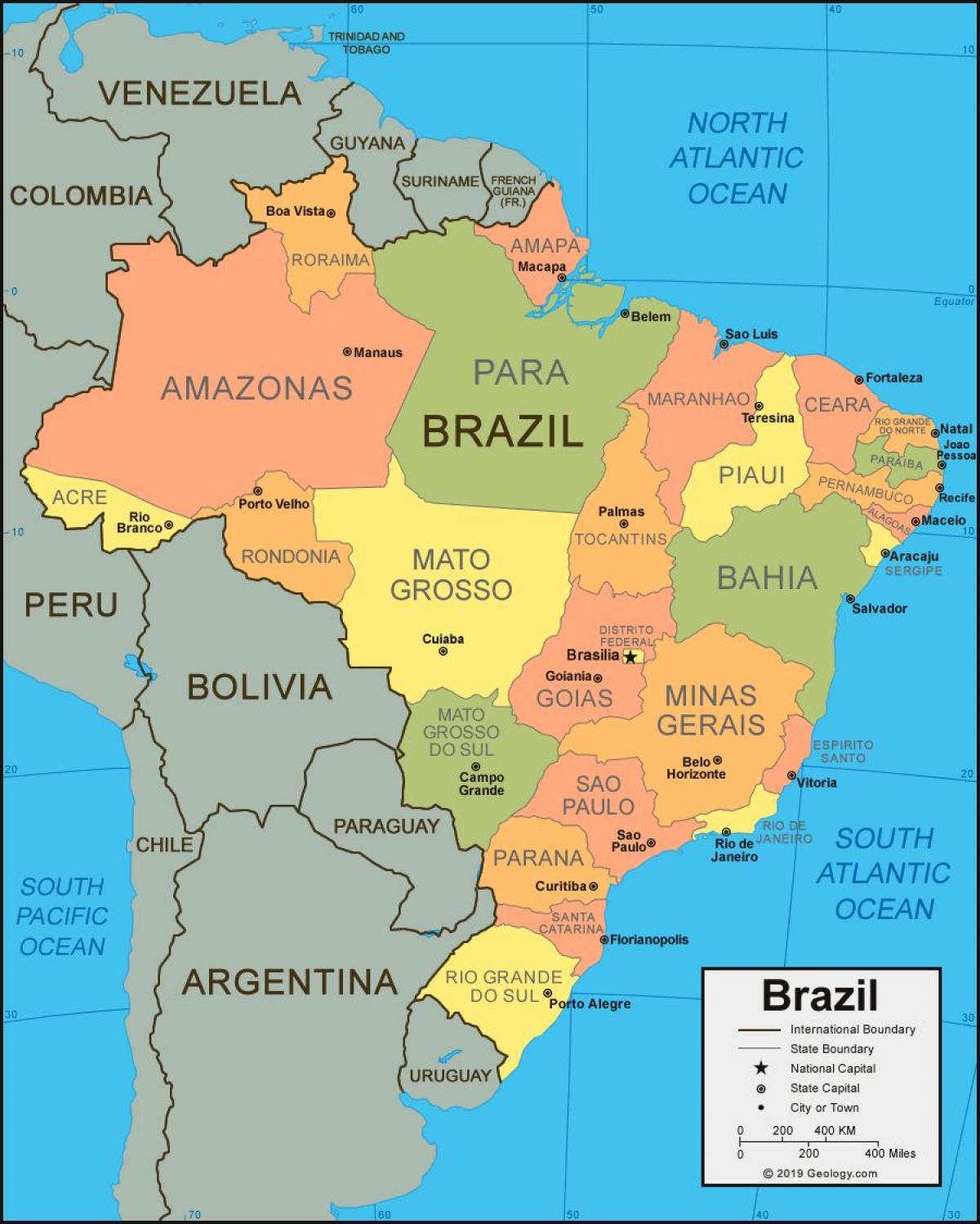 La carte du brésil avec les états