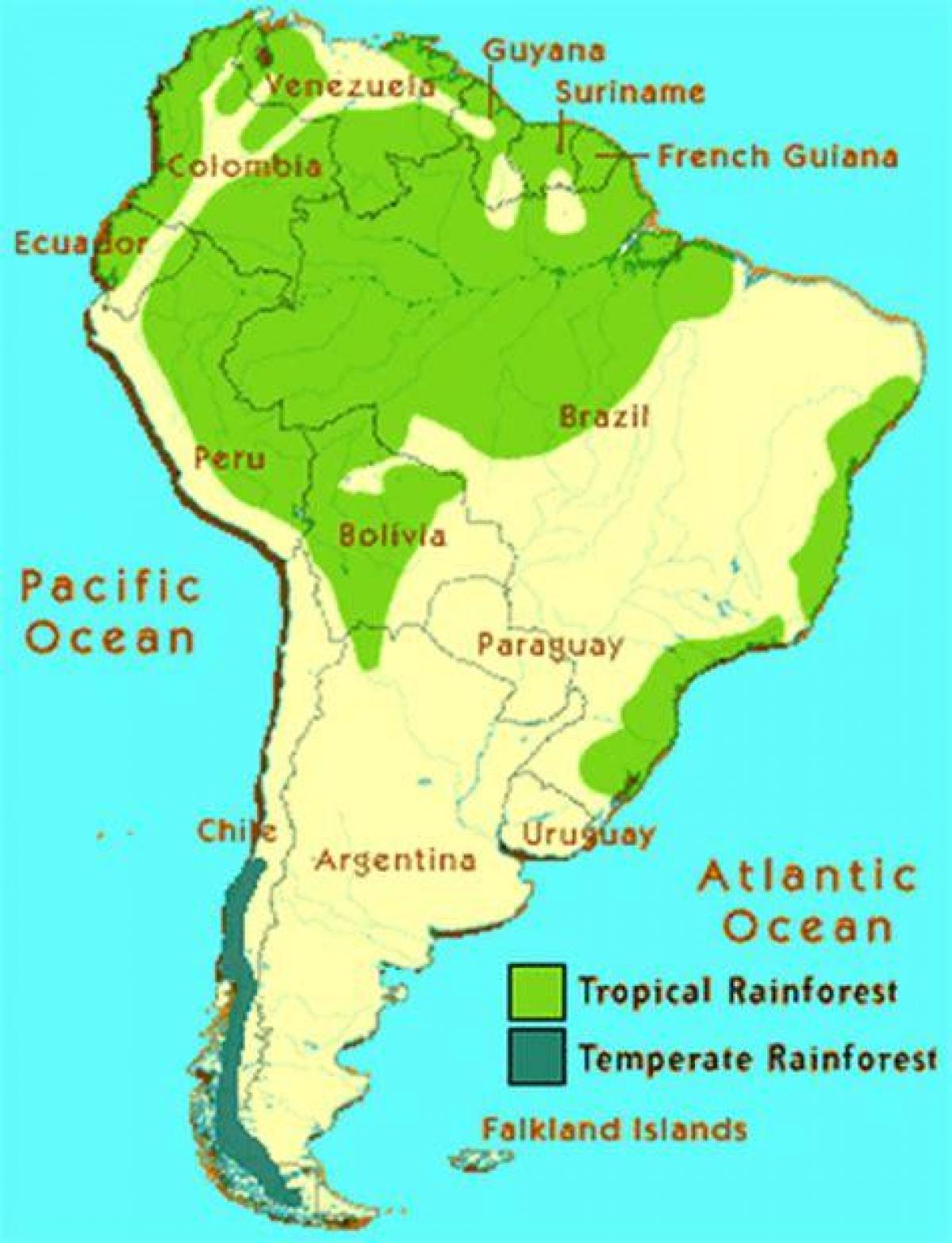 la forêt tropicale dans la carte du Brésil