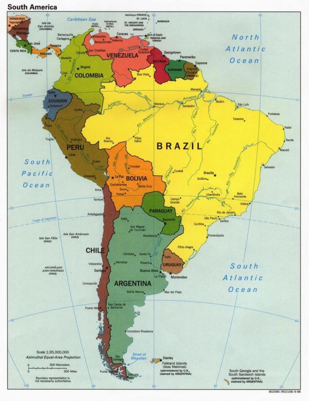 carte du Brésil, des pays qui l'entourent