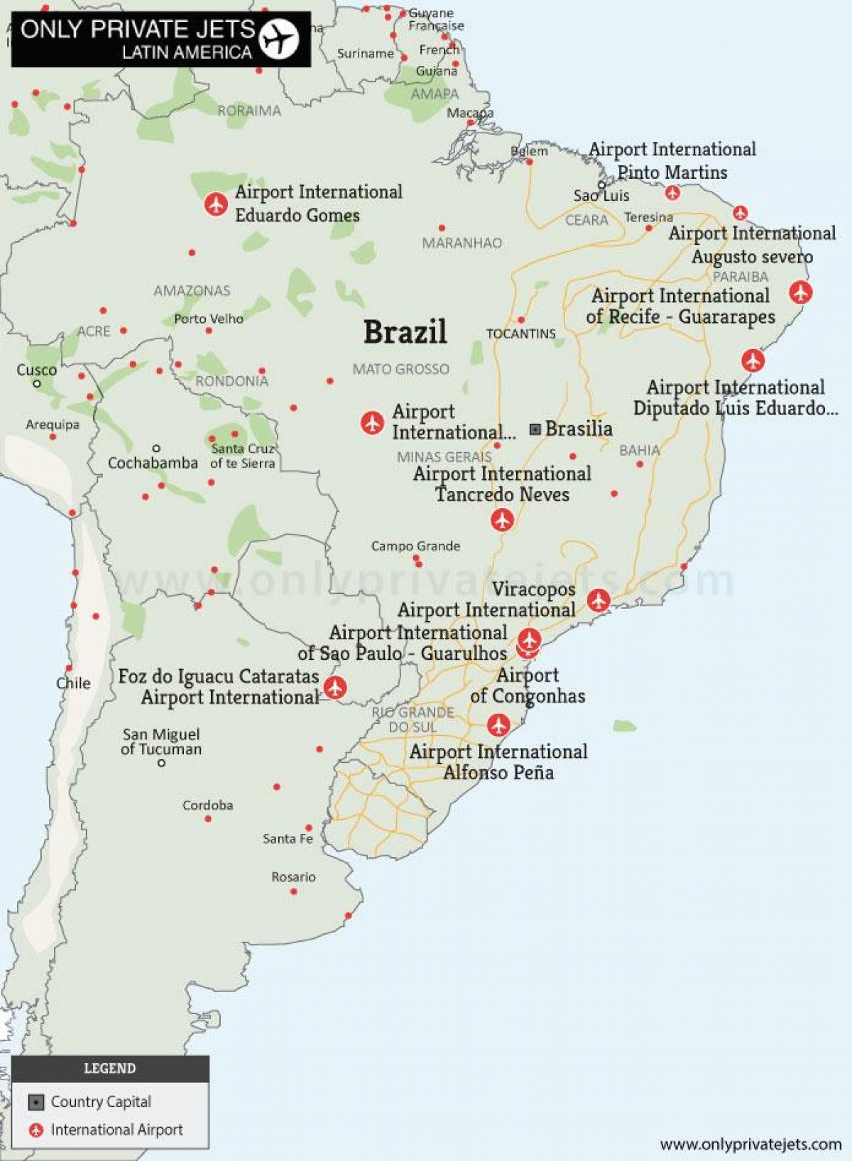 les aéroports dans la carte du Brésil