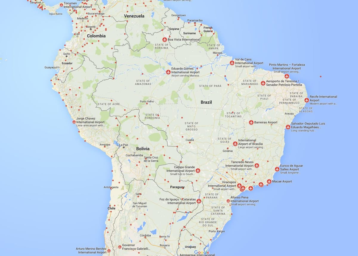 les aéroports internationaux de la carte du Brésil