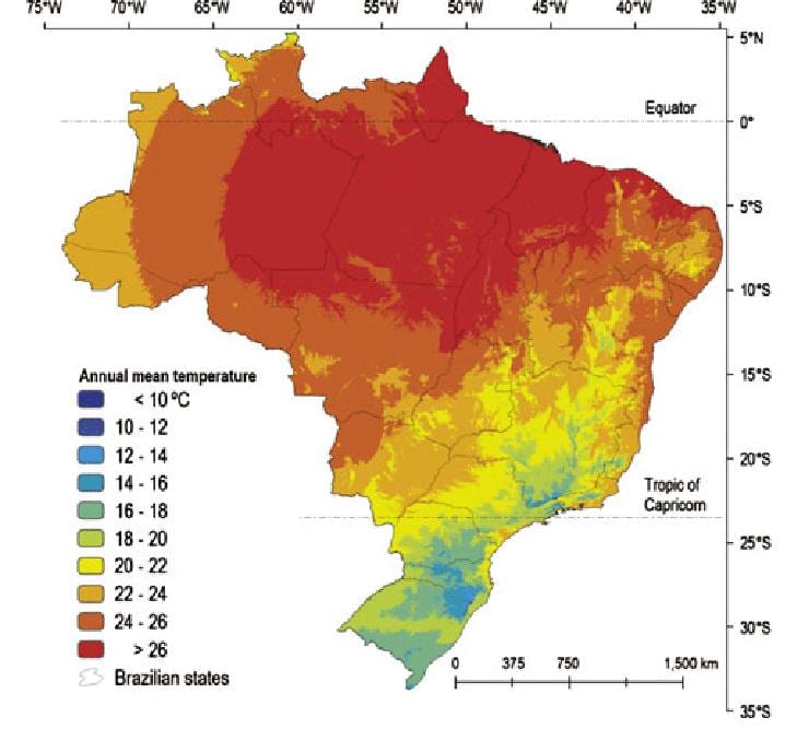 carte du Brésil température