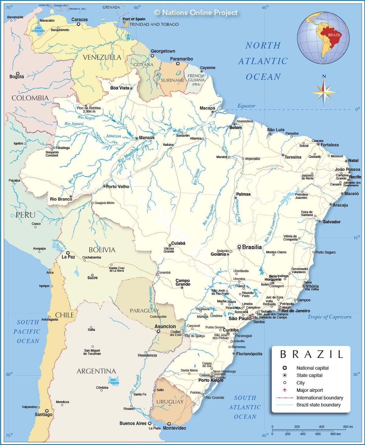 carte du Brésil rivières