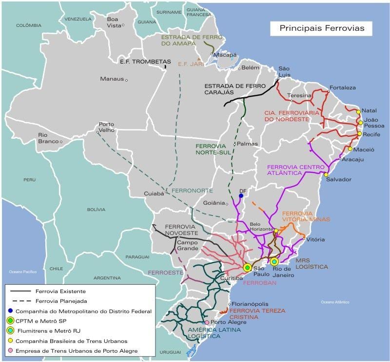 Le brésil, la carte ferroviaire