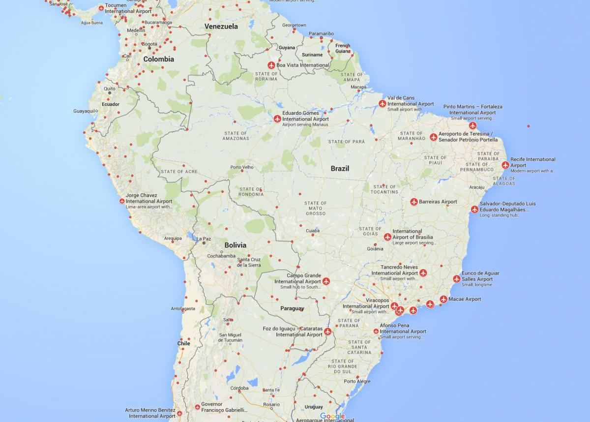 les aéroports internationaux de la carte du Brésil