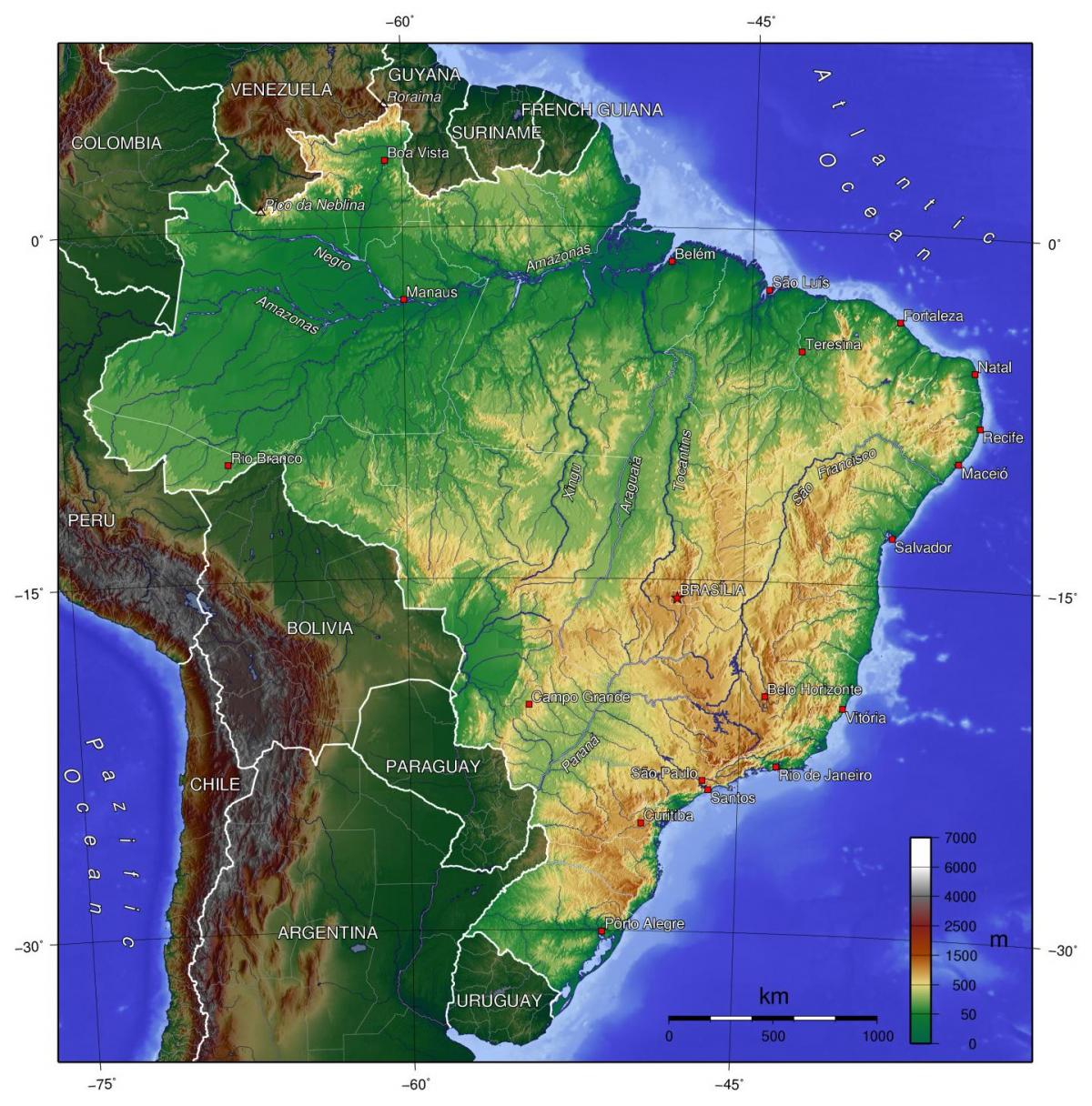 l'élévation de la carte du Brésil