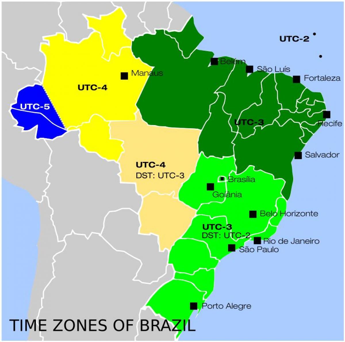 carte du Brésil fuseaux horaires