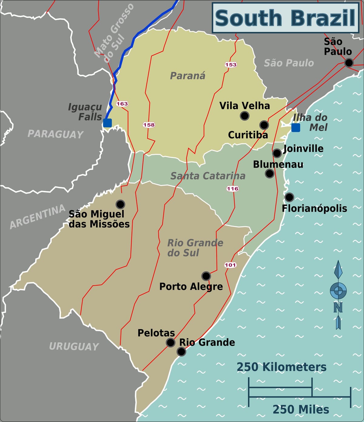 carte du sud du Brésil